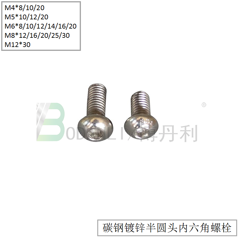 Bodanli semicircular head hexagon socket bolt silver white